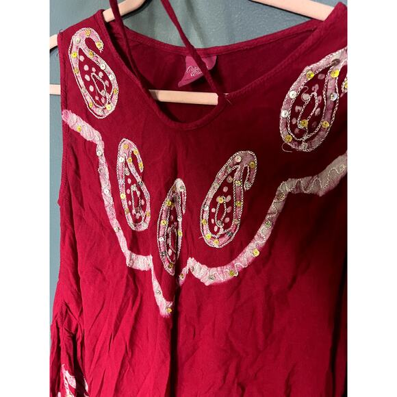 California Woman Free Size Red Pink Paisley Flowy Boho Beach Swimsuit Coverup - Picture 5 of 11